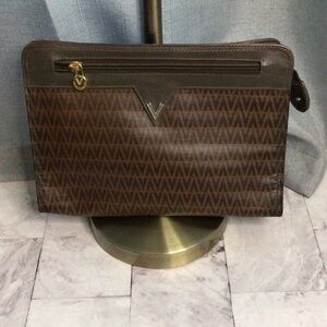 Vintage Mario Valentino Brown V-Pattern Clutch